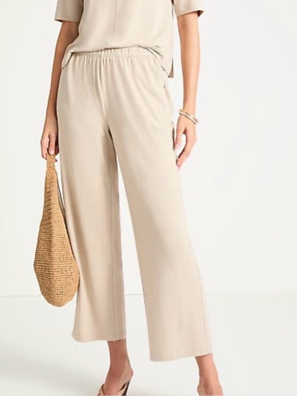 Pure‎ Jill Tencel Modal Wide Leg Crop Knit Pant Medium Sand Washed Women Medium